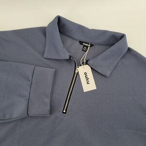 Ouku Quarter Zip Pullover 3XL Blue Waffle Knit Long Sleeve Mens